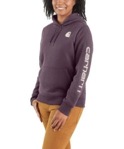 'Carhartt' Women's Clarksburg Logo Sleeve Graphic Hoodie - Blackberry Heather