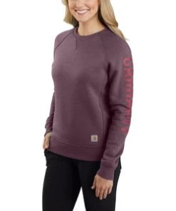 'Carhartt' Women's Midweight Logo Sleeve Crewneck Sweatshirt - Blackberry Heather