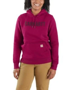 'Carhartt' Women's Relaxed Fit Midweight Graphic Hoodie - Beet Red Heather