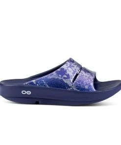 'OOFOS' Women's OOahh Slide Limited Edition - Navy / Silver / Silver Snake