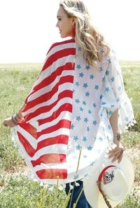 'Cruel' Women's Patriotic Flag Print Kimono - White