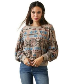 'Ariat' Women's Rainbow Vista Sweatshirt - Brazil Nut Heather