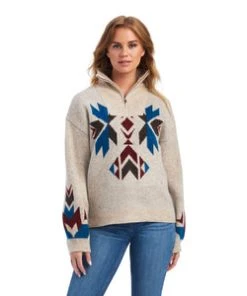 'Ariat' Women's Fire Canyon 1/4 Zip Sweater - Oatmeal Heather