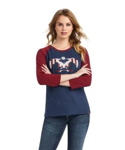 'Ariat' Women's Thunderbird Chimayo Baseball T-Shirt - Navy Heather / Rubiyat