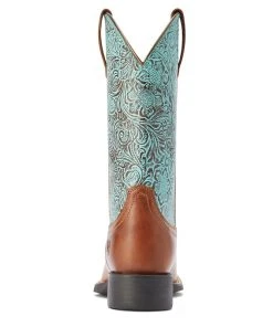 'Ariat' Women's 11" Round Up Western Square Toe - Beduino Brown / Turquoise Floral Emboss -Carhartt-shop F22 WMS WEST 10042534 heel 1024x1024@2x