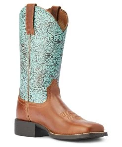 'Ariat' Women's 11" Round Up Western Square Toe - Beduino Brown / Turquoise Floral Emboss -Carhartt-shop F22 WMS WEST 10042534 medial 1024x1024@2x