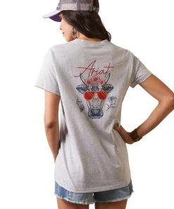 'Ariat' Women's R.E.A.L. Cool Cow Tee - Light Heather Grey