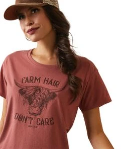 'Ariat' Women's Farm Hair T Shirt - Red Clay Heather